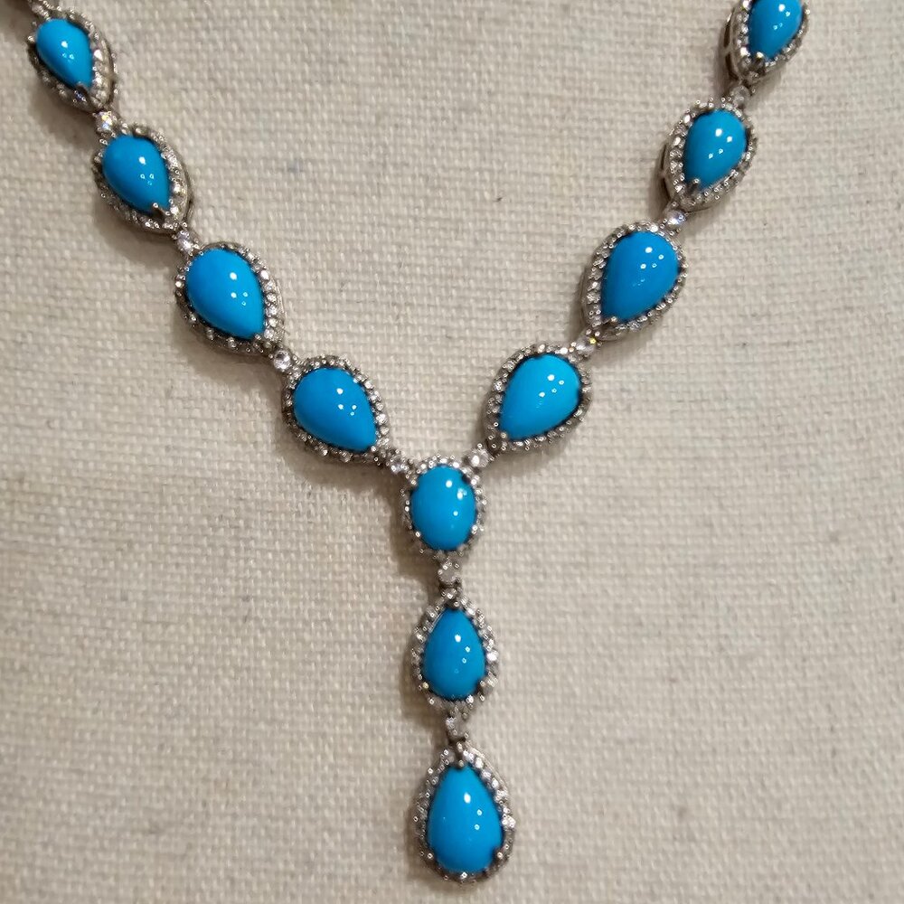 Sleeping Beauty Turquoise and White Zircon Necklace, Gem Treasures , . 18 "